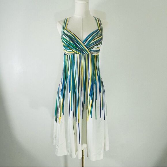 Calvin Klein Racerback Multicolored Striped White Cotton Dress Size 8 - Picture 1 of 10